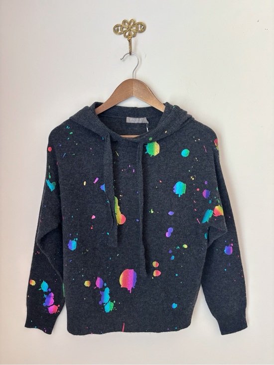 Brodie Cashmere Sweaters - Brodie Charcoal Grey Rainbow Foil Hoodie Cashmere Sweater Small NEW NWT
